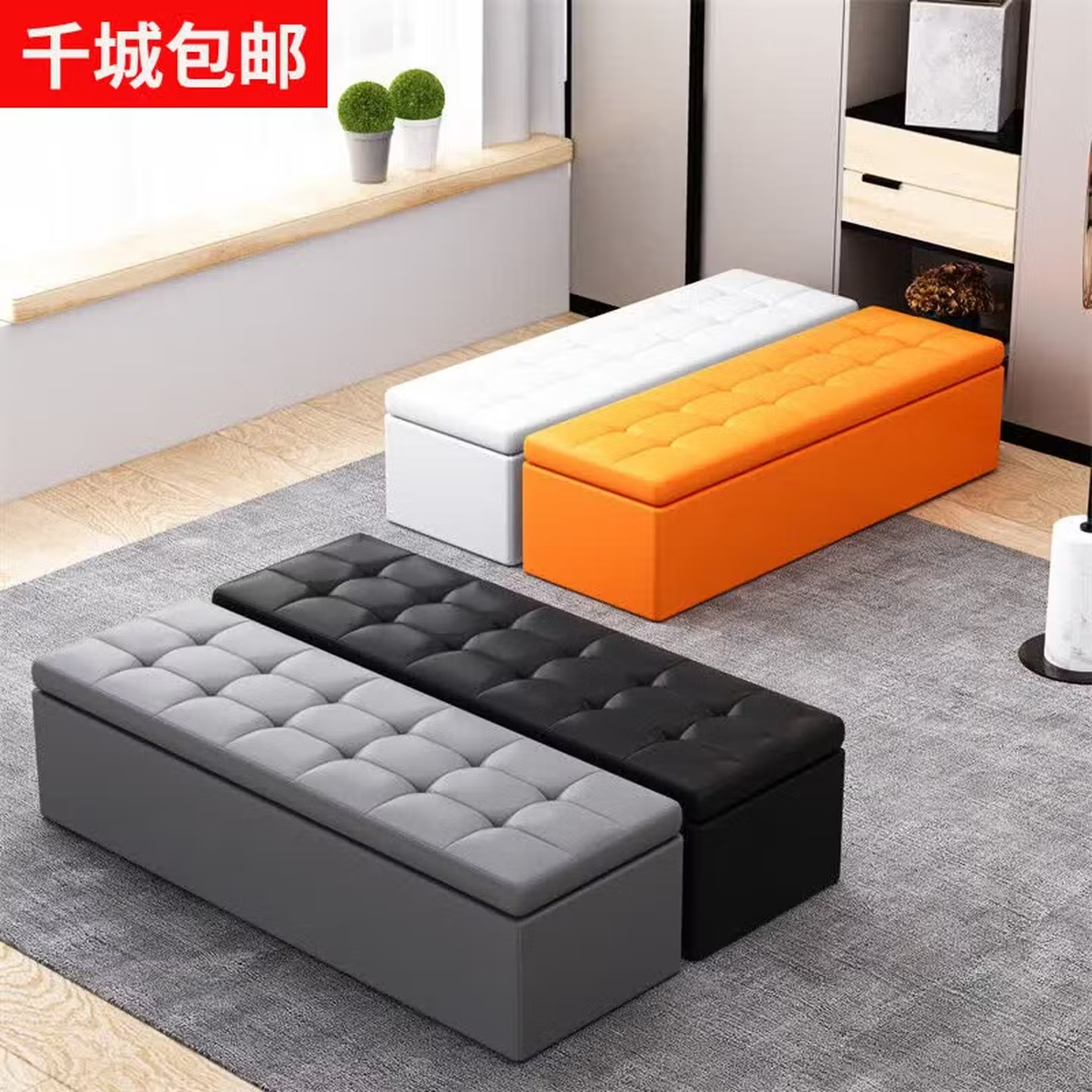 店铺休息区等候椅长凳美发店长条椅服装发廊机构简易理发店小沙发 棕色皮革 长180宽40高40储物